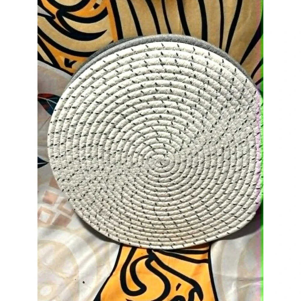 Woven Round Placemats – 12” Neutral Gray & White - Set of 4